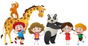 Vector children and many animals